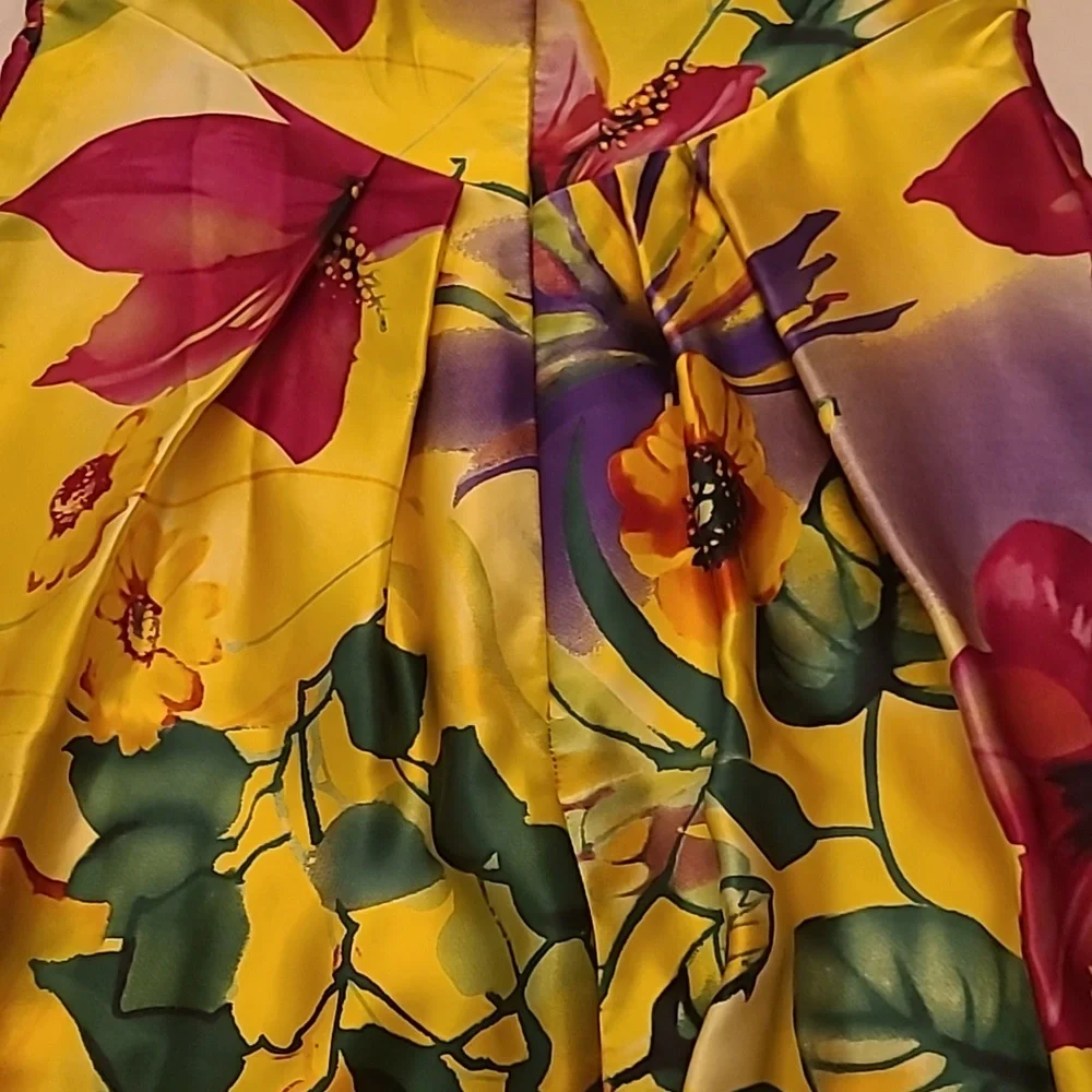 LIKE NEW Y2K Cache 100% Silk Floral Print Balloon Hem Strapless Dress - Picture 15 of 16